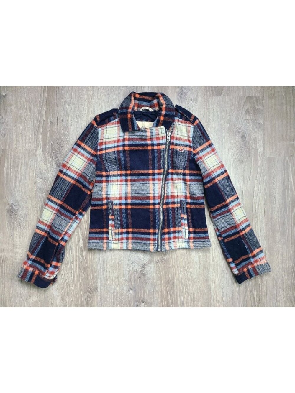 Hollister Women's L Wool Blend Jacket Plaid Asymmetrical Zip Up Y2K Fall Winter